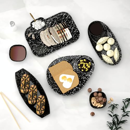 Castleite Islewight Multi-Purpose Kitchen Serving Platter: Deluxe Melamine Crockery Set of 6 - Versatile Chip and Dip Tray for Snacks, Starters & Desserts (Marble White) - Image 1