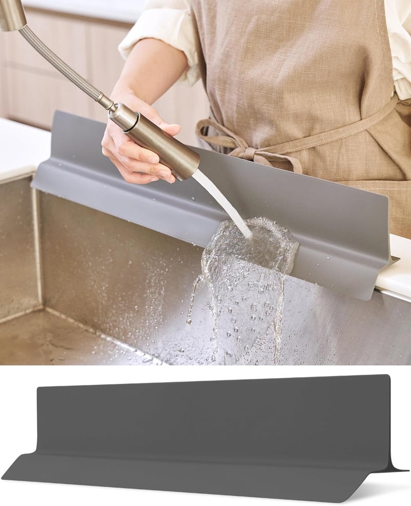 DEARCUS Store 23 inches 100% Premium Silicone Kitchen Sink Splash Guard - Non Slip Strong Suction, Durable, and Easy-to-Clean Splash Protector for Mess-Free Cooking and Dishwashing (Deep Gray) - Image 1