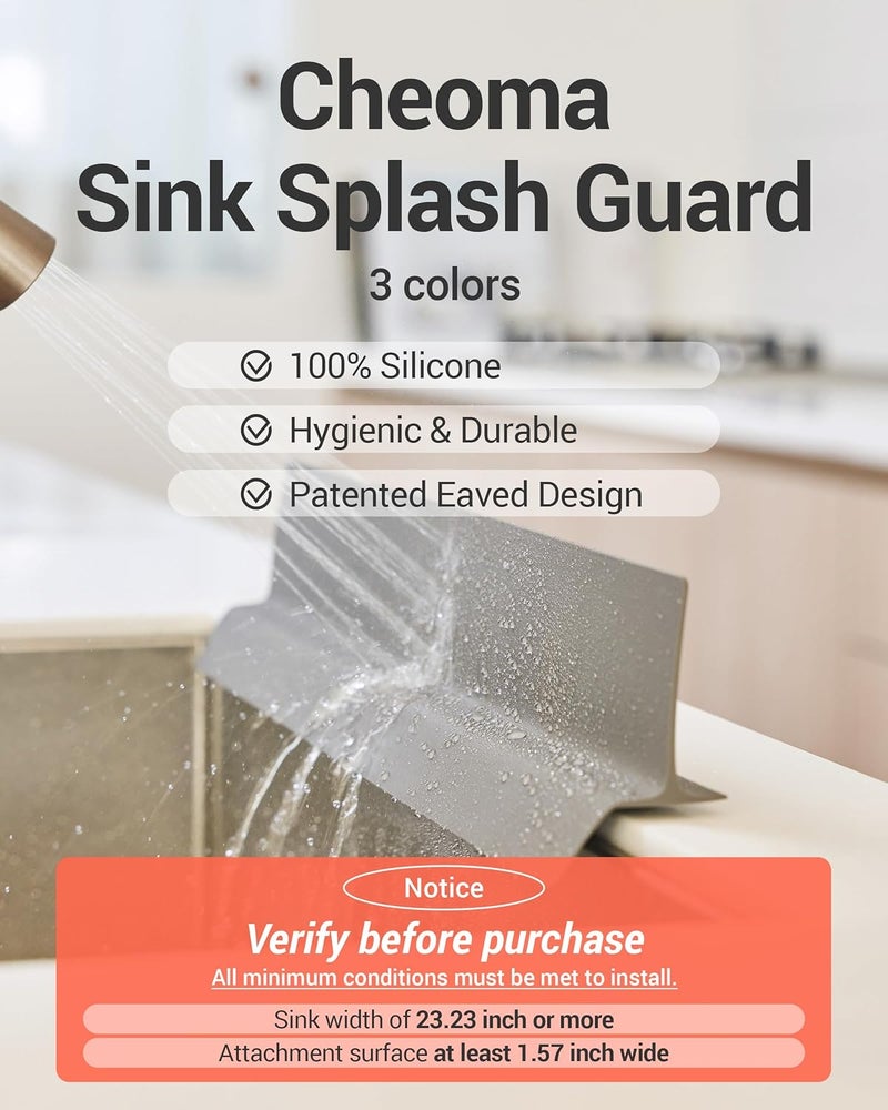 DEARCUS Store 23 inches 100% Premium Silicone Kitchen Sink Splash Guard - Non Slip Strong Suction, Durable, and Easy-to-Clean Splash Protector for Mess-Free Cooking and Dishwashing (Deep Gray) - Image 2