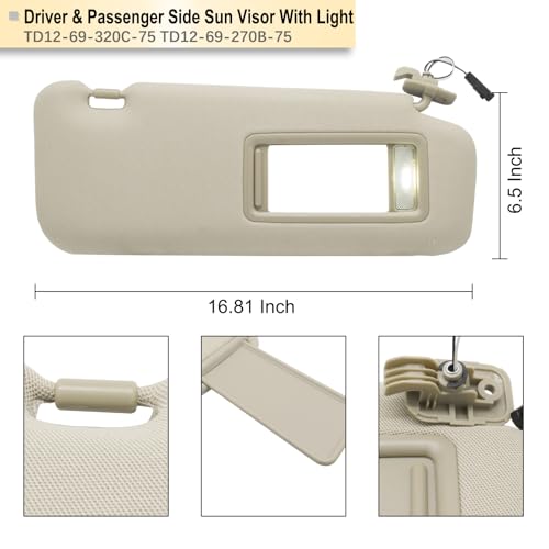 NHILES Left Driver & Right Passenger Sun Visor Compatible with Mazda CX-9 2010-2015 Sun Visor Replacement Number TD11-69-320C-75 TD12-69-320C-75 TD11-69-270B-75 TD12-69-270B-75 Color:Beige - Image 4