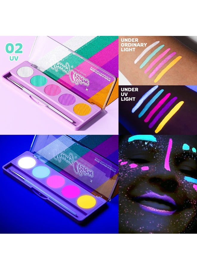 يونج فيجن مجموعة لوحة تأثيرات المياه، لوحة طلاء الوجه والجسم – نيون فلوريسنت، يتوهج تحت الأشعة فوق البنفسجية وضوء الليزر الأسود، مكياج FX لرسم الوجه، توهج تحت ضوء أسود، كحل، وفن الجسم، #02 ... - Image 2