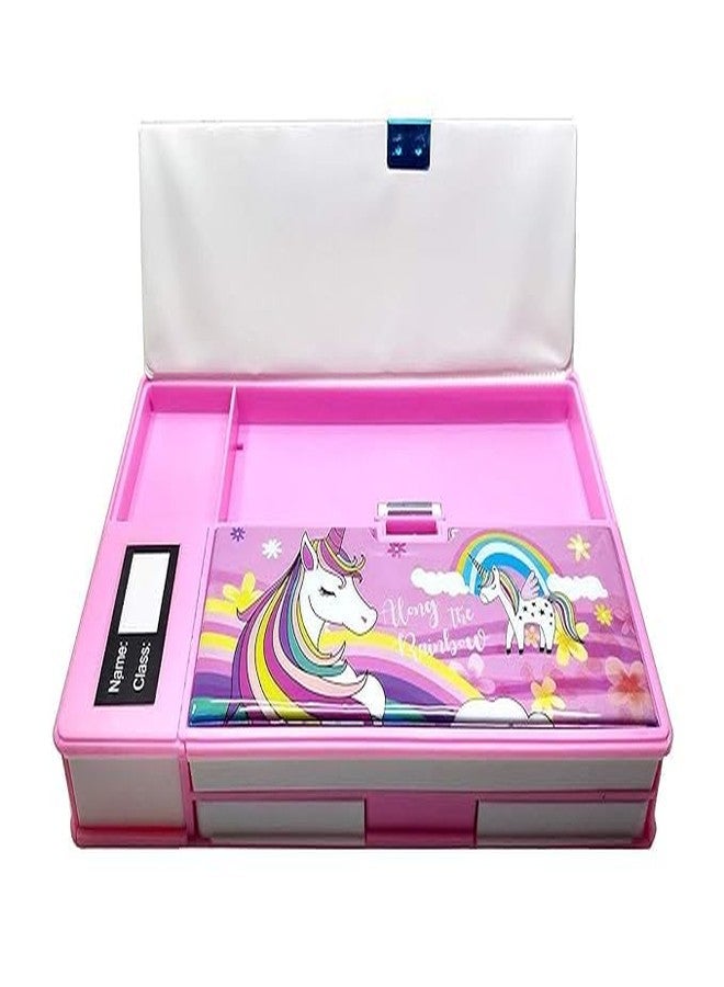 Crafty Cuddle Jumbo Unicorn Theme Magnetic Pencil Box | Dual Side Opening Art Stationery Organizer for Kids | Big Size Multi-Functional School Pencil Case for Girls | Pink Cute Unicorn Box - Image 3