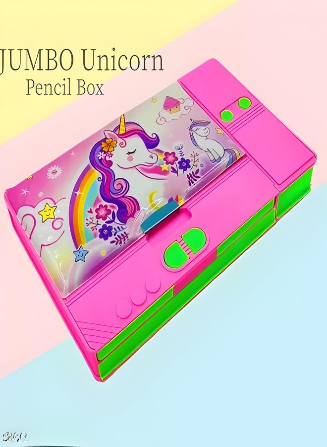 Crafty Cuddle Jumbo Unicorn Theme Magnetic Pencil Box | Dual Side Opening Art Stationery Organizer for Kids | Big Size Multi-Functional School Pencil Case for Girls | Pink Cute Unicorn Box - Image 4