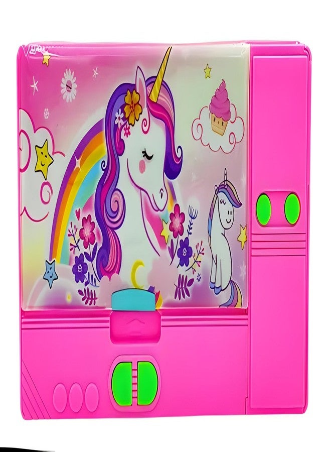 Crafty Cuddle Jumbo Unicorn Theme Magnetic Pencil Box | Dual Side Opening Art Stationery Organizer for Kids | Big Size Multi-Functional School Pencil Case for Girls | Pink Cute Unicorn Box - Image 1