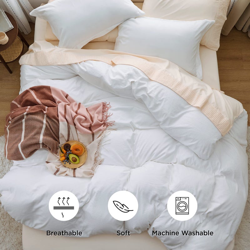 Bedsure White Duvet Cover Full Size - 3 Pieces Prewashed Extra Soft Cotton-Like Bedding Set, Includes 1 Duvet Cover 80x90 Inches with Zipper Closure & 2 Pillow Shams, Comforter Not Included - Image 3