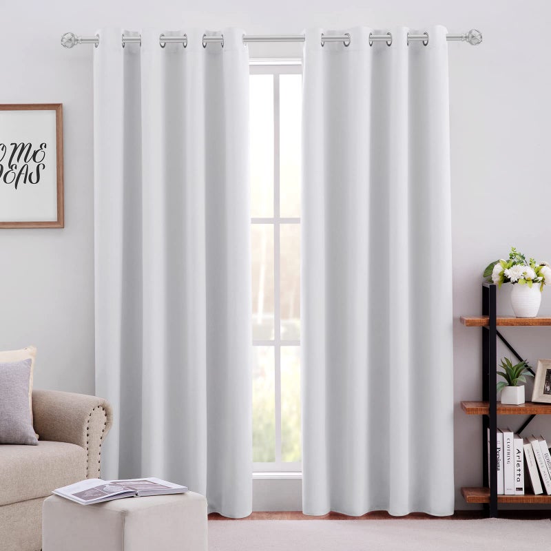 HOMEIDEAS Greyish White Blackout Curtains for Bedroom 52 X 84 Inch Long 2 Panels Set Room Darkening Curtains/Drapes, Soundproof Thermal Grommet Window Curtains for Living Room - Image 1