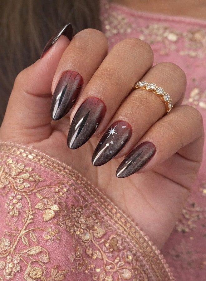 ZUGAD 12PCS French Tip Almond Press On Nails with Cat Eye Gel Effect, Reusable Full Cover False Nails Artificial Fingernails for Women & Girls Daily Manicure multicolour (02) - Image 3
