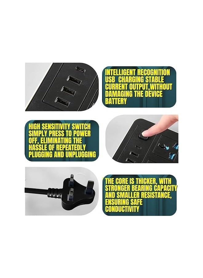 PROMASS promass 6 Outlet Extension Cord with 3 USB & 1 Type-C Ports, 2M Black Power Strap  - Image 4