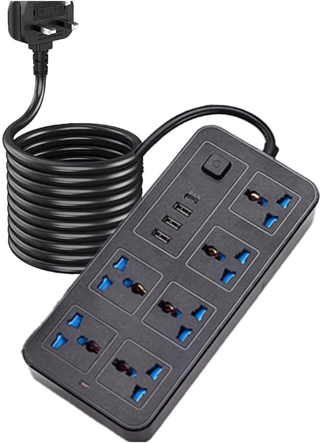 PROMASS promass 6 Outlet Extension Cord with 3 USB & 1 Type-C Ports, 2M Black Power Strap  - Image 1