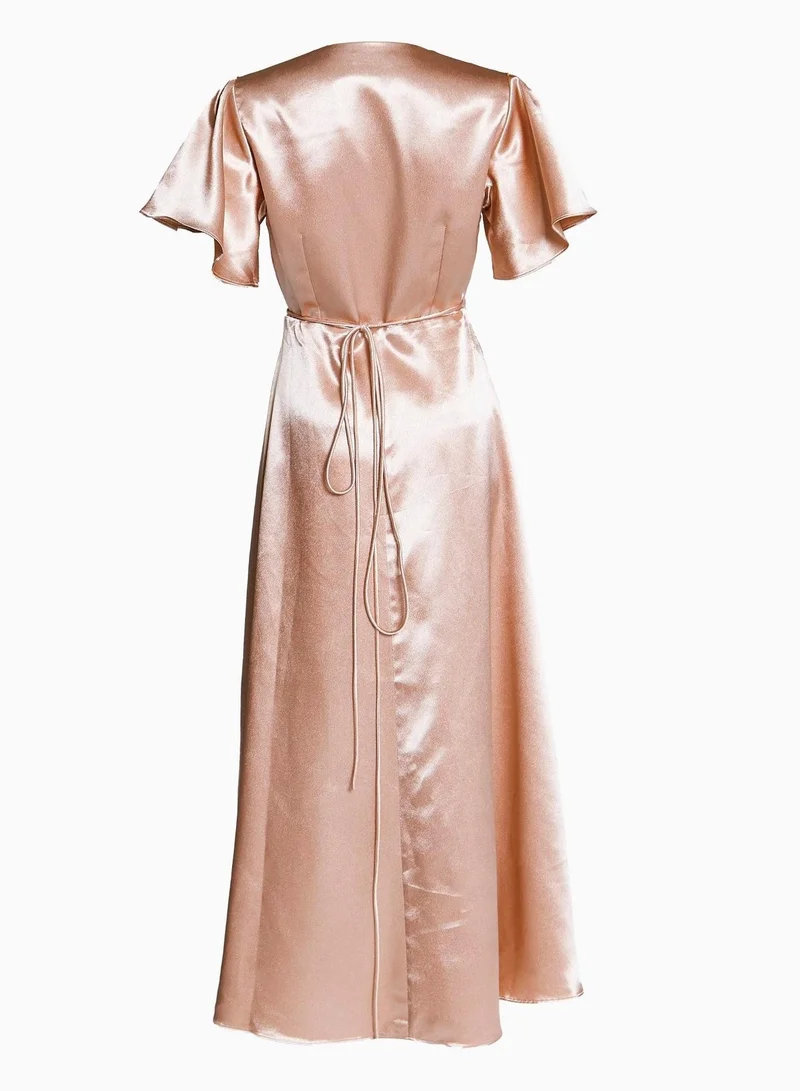 ترو ديكادينس Serena Champagne-Satin Bridesmaid Wrap Midi-Dress