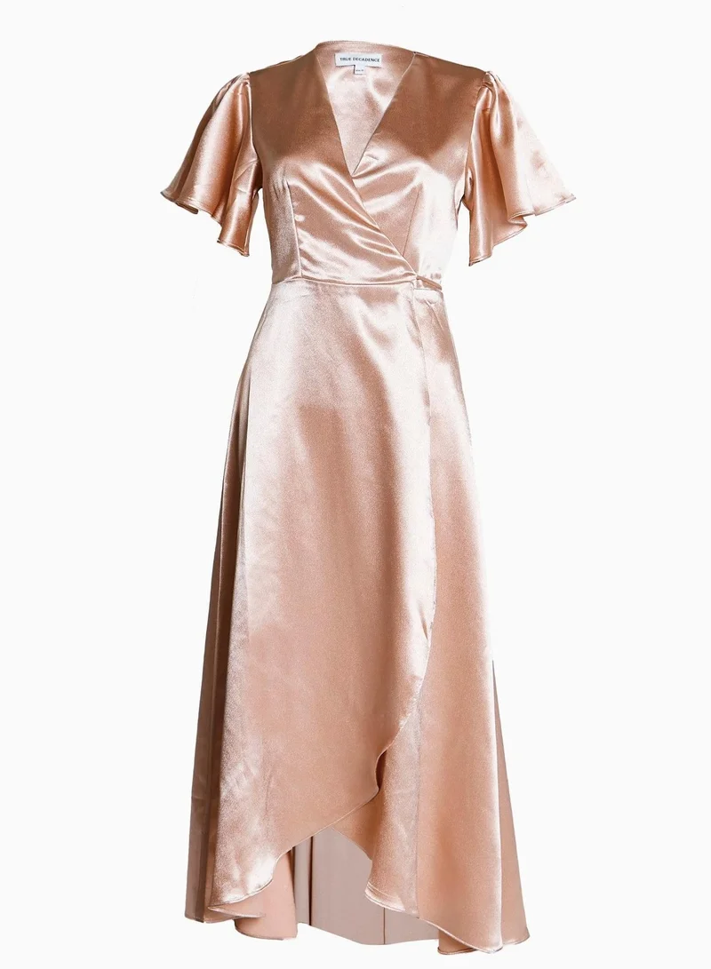 ترو ديكادينس Serena Champagne-Satin Bridesmaid Wrap Midi-Dress