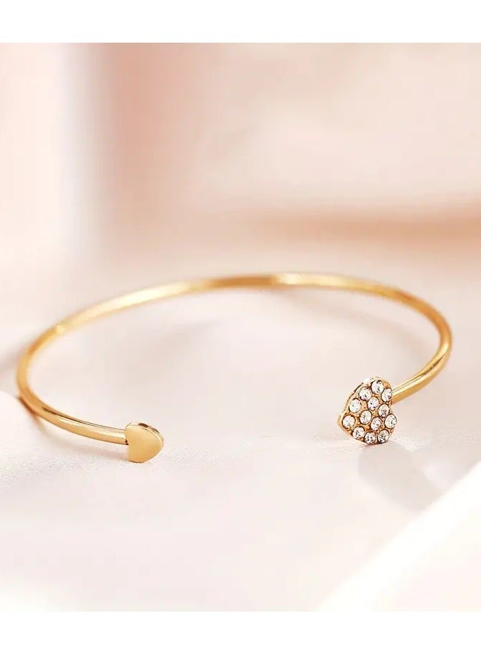 Goolsky Chic Heart Cuff Bangle | Paved Rhinestone Bracelet | Trendy Adjustable Open Cuff | Daily Wear & Party Statement Piece | Symbol of Sweetness — Gift for Her - Image 3