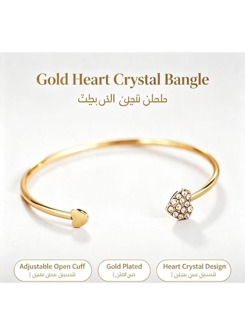 Goolsky Chic Heart Cuff Bangle | Paved Rhinestone Bracelet | Trendy Adjustable Open Cuff | Daily Wear & Party Statement Piece | Symbol of Sweetness — Gift for Her - Image 1