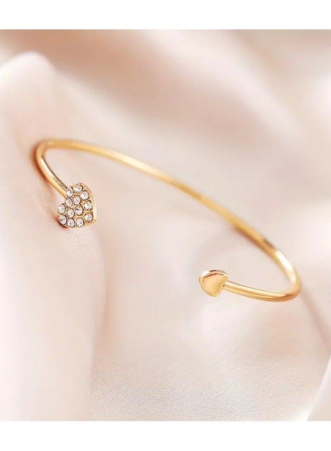 Goolsky Chic Heart Cuff Bangle | Paved Rhinestone Bracelet | Trendy Adjustable Open Cuff | Daily Wear & Party Statement Piece | Symbol of Sweetness — Gift for Her - Image 4