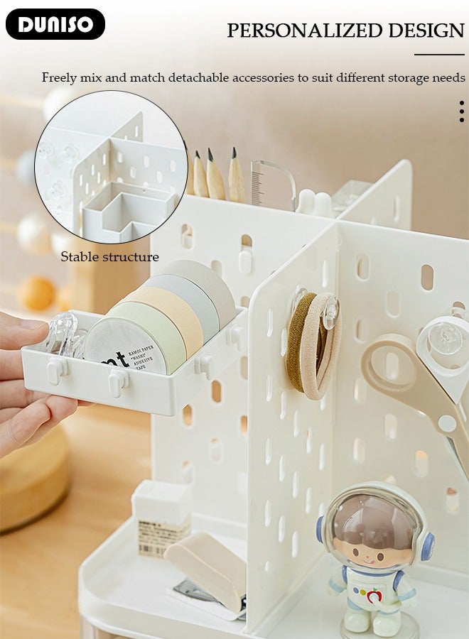 DUNISO 360 Degree Rotating Office Desk Organizers and Accessories with 1 Drawer, Pencil Pen Marker Holder for Desk Pegboard Organizer, Desktop Storage Organizers and Accessories for Office Home Art Supplies - Image 2