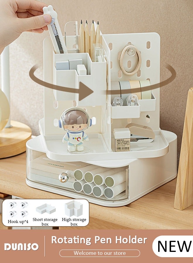 DUNISO 360 Degree Rotating Office Desk Organizers and Accessories with 1 Drawer, Pencil Pen Marker Holder for Desk Pegboard Organizer, Desktop Storage Organizers and Accessories for Office Home Art Supplies - Image 1