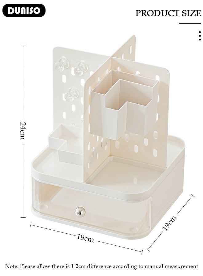 DUNISO 360 Degree Rotating Office Desk Organizers and Accessories with 1 Drawer, Pencil Pen Marker Holder for Desk Pegboard Organizer, Desktop Storage Organizers and Accessories for Office Home Art Supplies - Image 4