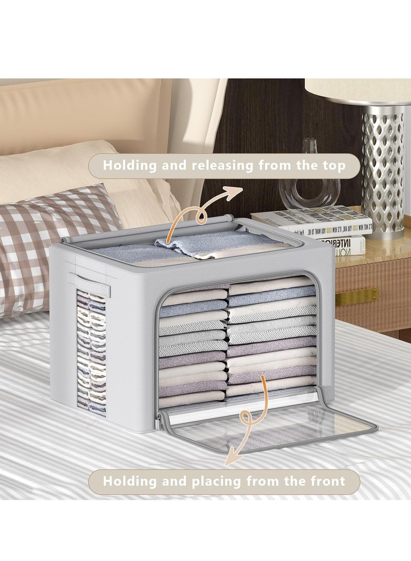 3Pack Frame Storage Box, Clothes Storage Bin Bags Oxford Fabric Foldable Stackable Container Organizer Set with Clear Window & Carry Handles Large Capacity (Grey, Small-22L) - Image 3