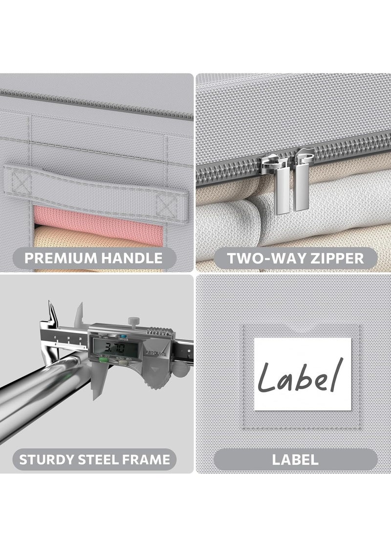 3Pack Frame Storage Box, Clothes Storage Bin Bags Oxford Fabric Foldable Stackable Container Organizer Set with Clear Window & Carry Handles Large Capacity (Grey, Small-22L) - Image 4