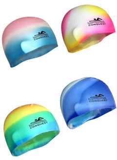 CONQUEST Silicone Swimming Cap Protect your hair and enjoy a comfortable workout with this multi-colored swimming cap  - Image 1