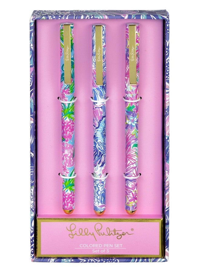 Lilly Pulitzer Colored Pen Set of 3, Includes Pink/Blue/Green Ink, Shade Seekers (Assorted) - Image 1