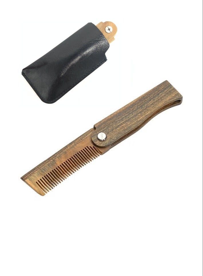REDAPRO Folding Beard Comb for Men, All Natural Wooden Beard Comb ,Green Sandalwood Comb for Grooming & Combing Hair, Beards and Mustaches  - Image 1