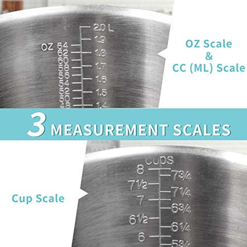 Newness Measuring Cup, [Upgraded, 3 Measurement Scales, Including Cup Scale, ML Scale, Ounce Scale], Newness Stainless Steel Measuring Cup with Marking with Handle, 64 Ounces (2.0 Liter, 8 Cup) - Image 2
