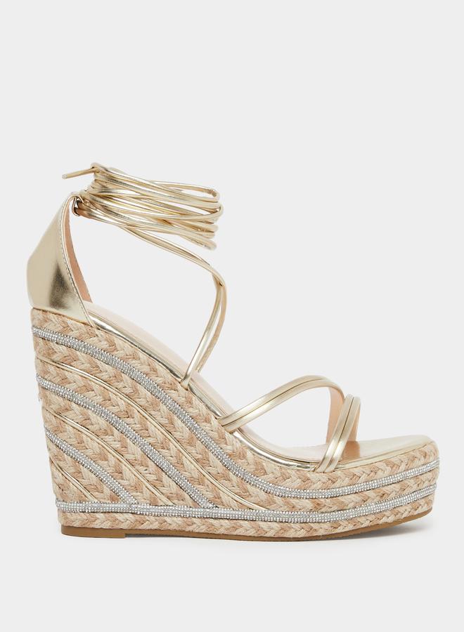 RAID Francis Strappy Tie-Up Embellished Wedge - Image 1
