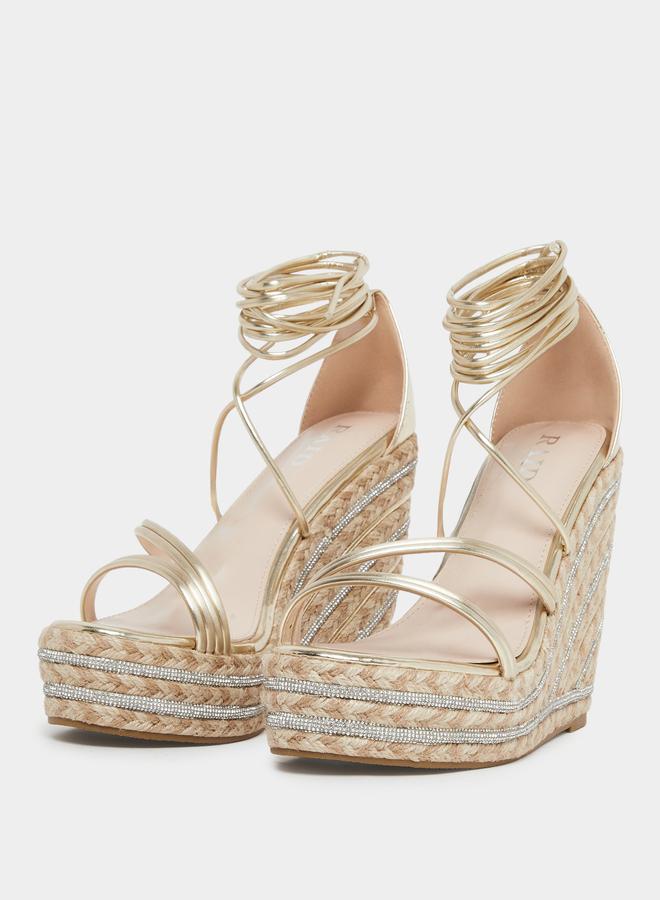 RAID Francis Strappy Tie-Up Embellished Wedge - Image 2