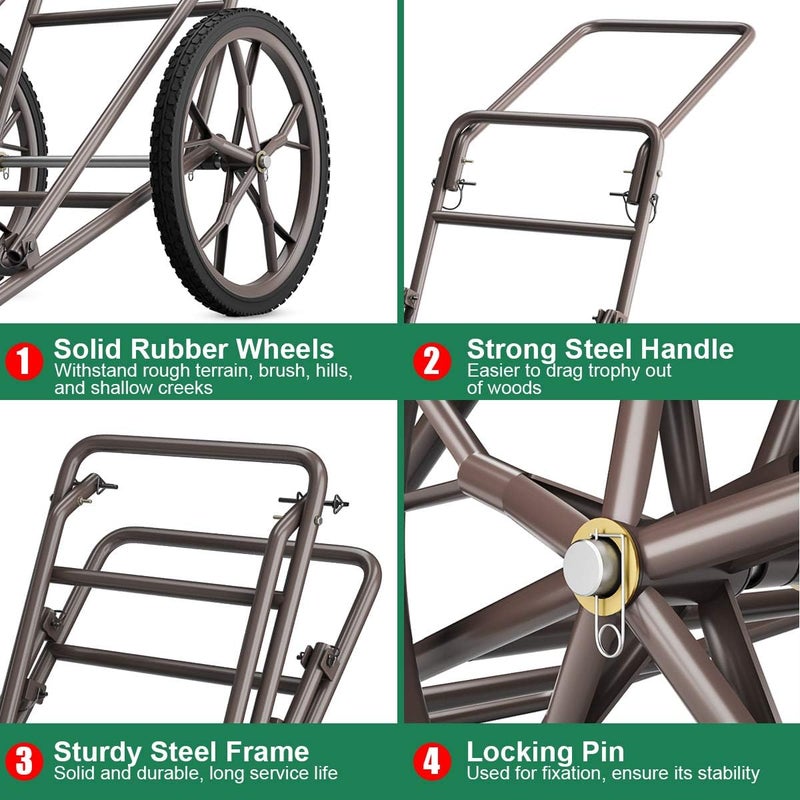 GYMAX Deer Cart, Heavy-Duty 500 lbs Folding Game Carts with 17" Big Wheels & Metal Frame, All-Terrain Hawk Crawler Deer Cart Game Hauler for Hunting - Image 3