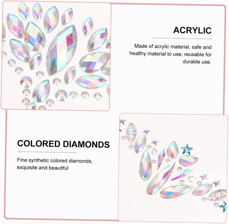 4Sheets Face Rhinestones Self Adhesive Eye Gems for Makeup Facial Decals for Festivals Unique Designs for Body and Nail Art Safe and Reusable Stickers - Image 2