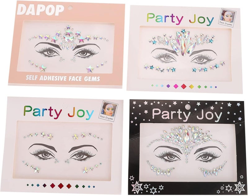 4Sheets Face Rhinestones Self Adhesive Eye Gems for Makeup Facial Decals for Festivals Unique Designs for Body and Nail Art Safe and Reusable Stickers - Image 1