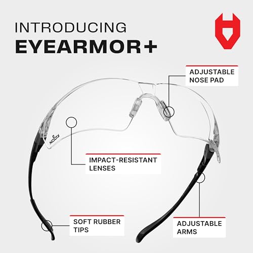 NoCry نظارات NoCry الشفافة للرماية للرجال مع عدسات مقاومة للضباب والخدوش — نظارات أمان ANSI Z87 للرجال مع أذرع وأنف قابلة للتعديل — حماية 100% من الأشعة فوق البنفسجية للعيون أثناء الرماية - Image 2