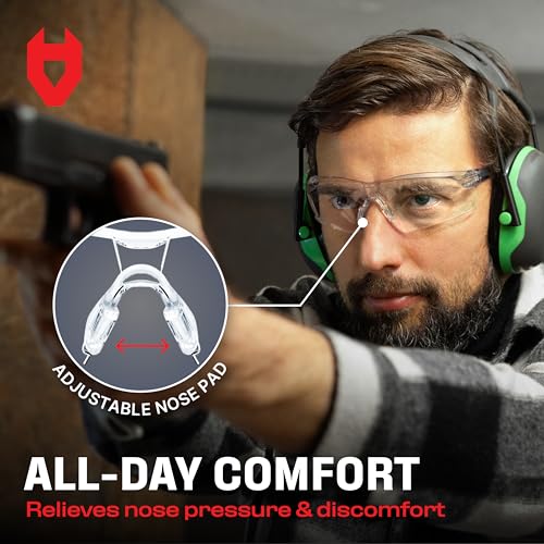 NoCry نظارات NoCry الشفافة للرماية للرجال مع عدسات مقاومة للضباب والخدوش — نظارات أمان ANSI Z87 للرجال مع أذرع وأنف قابلة للتعديل — حماية 100% من الأشعة فوق البنفسجية للعيون أثناء الرماية - Image 4