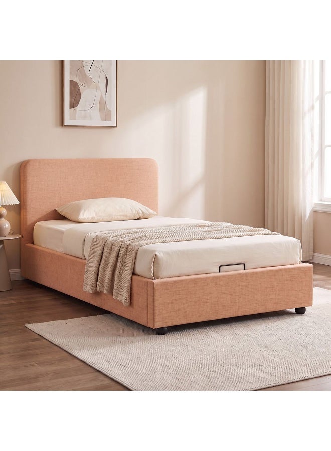 DANUBE HOME Maxillux Recta 90X200 Upholstered Kids Bed With Hydraulic Storage + Usb | Modern Design Single Bed Frame Furniture | Comfortable Bed (Mattress Not Included) L217xW102xH104cm - Peach Pink - Image 1