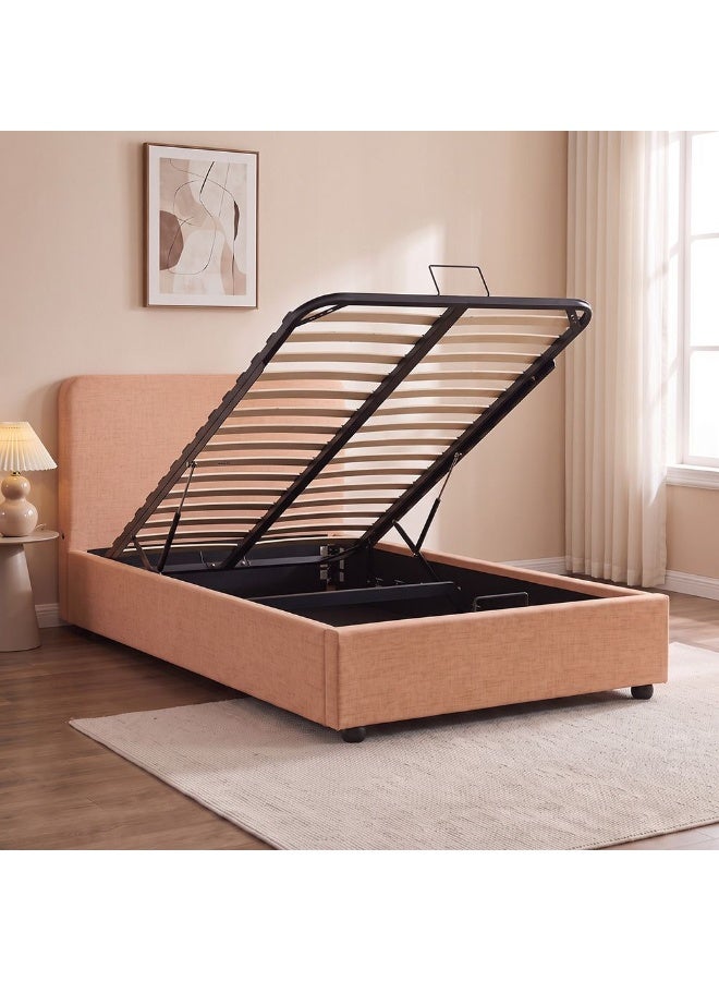 DANUBE HOME Maxillux Recta 90X200 Upholstered Kids Bed With Hydraulic Storage + Usb | Modern Design Single Bed Frame Furniture | Comfortable Bed (Mattress Not Included) L217xW102xH104cm - Peach Pink - Image 3