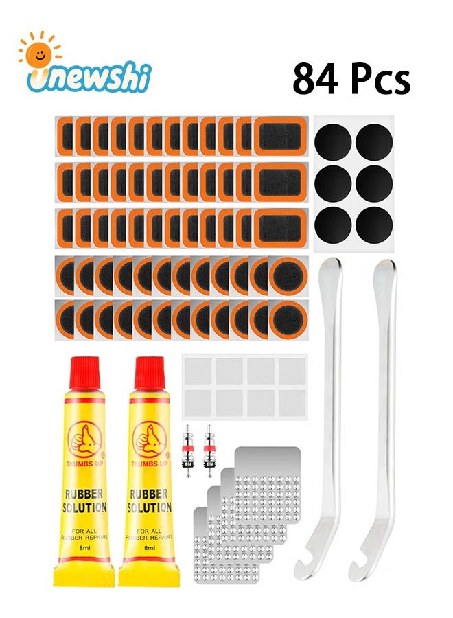 أخبار مجموعة إصلاح ثقوب الدراجات، 84 قطعة، رقع إصلاح ثقوب الدراجات ذاتية اللصق، مجموعة إصلاح إطارات الدراجات، مبرد معدني، مجموعات إصلاح إطارات الدراجات للدراجات الجبلية/الطرق أو الدراجات العادية - Image 1