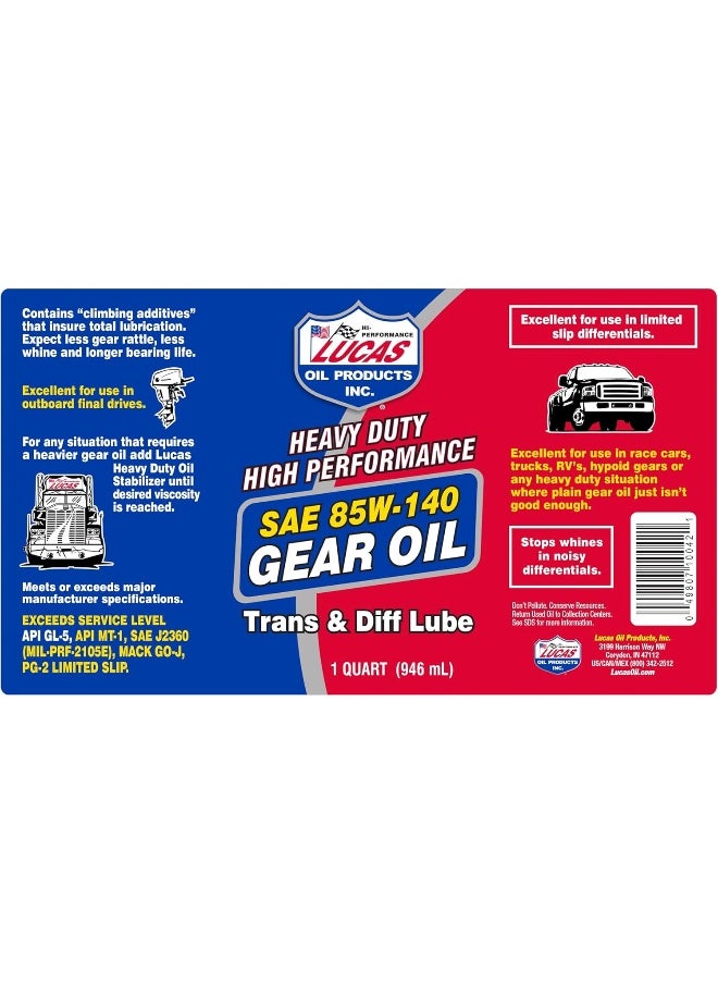 LUCAS OIL زيت التروس الثقيلة Lucasoil LUC10042 SAE 85W-140-1 كوارت  - Image 5