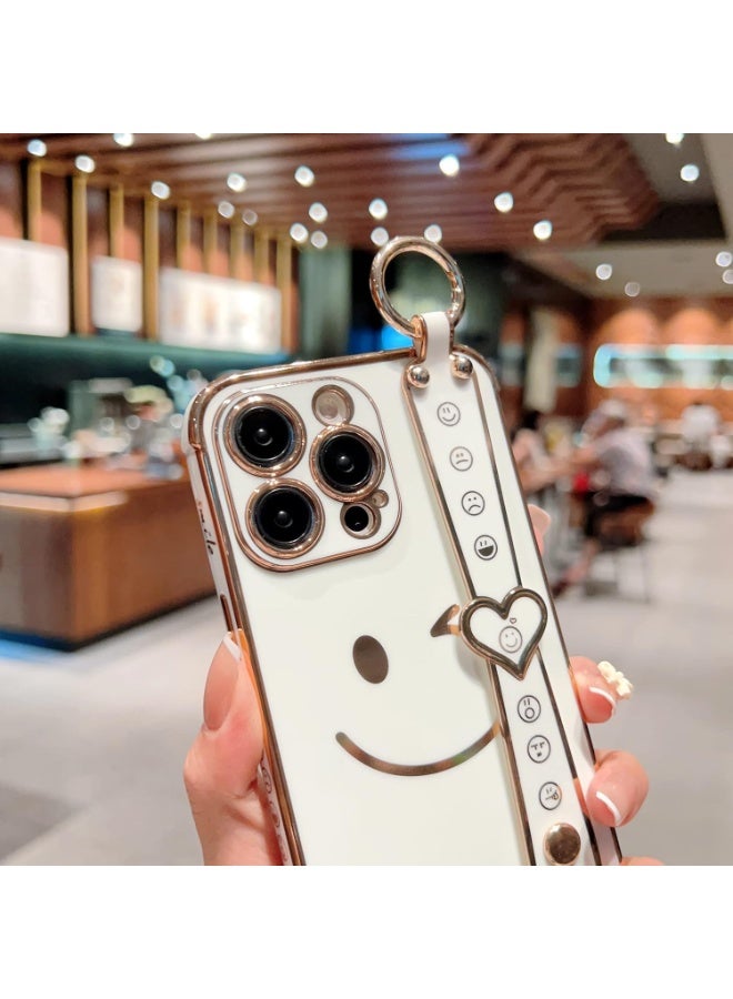 Q TRIPLE A Perfect & Beautiful Case for iPhone 16 Pro | Super Girly Design | Electroplated Smiley & Emoji | Protective & Soft Cover | with Adjustable Finger Strap & Kickstand | Anti-Fall Fashion Case for Women & Girls | Special or Party & Events | Color (White) - Image 2