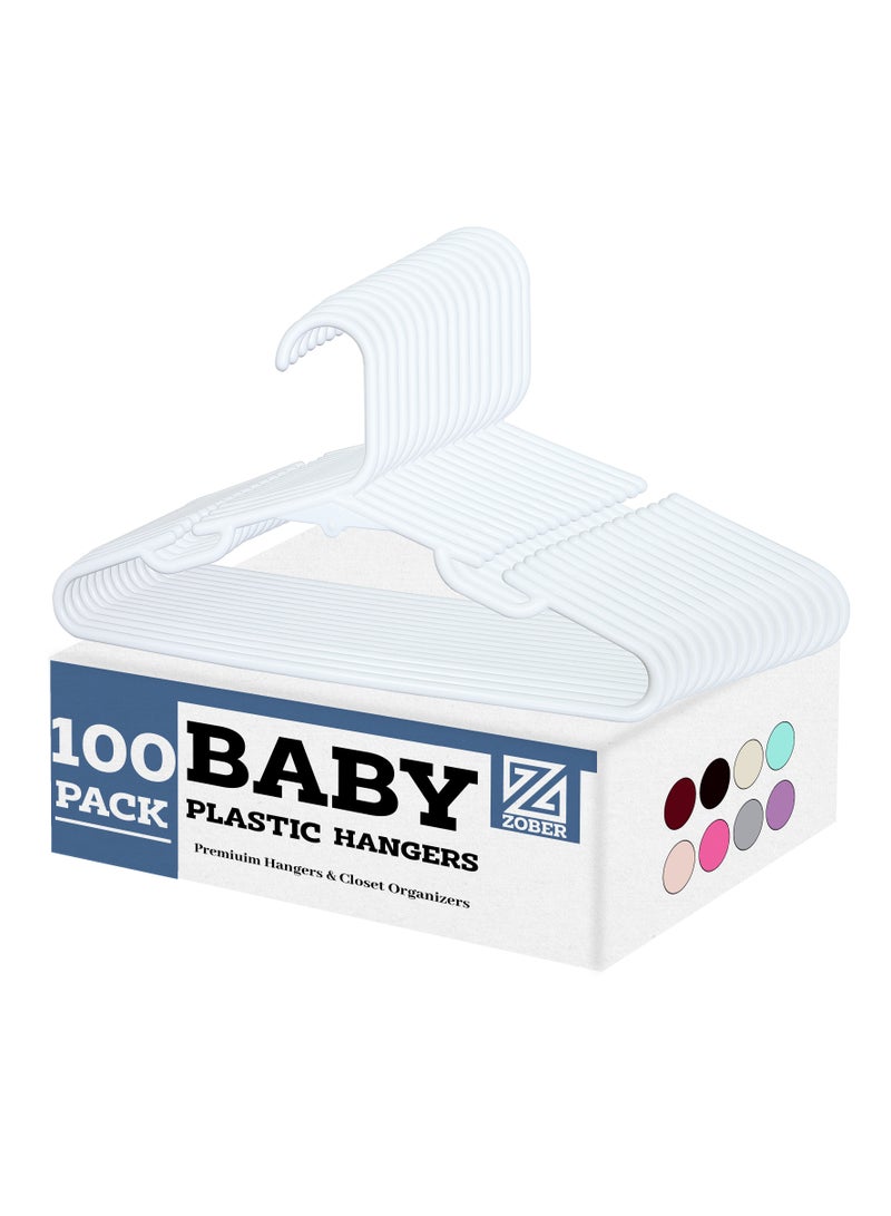 ZOBER Plastic Baby Hangers Toddler Hangers Kids Hangers Non Slip Space Spacing Durable & Slim, Light-Weight Childrens Hangers For Shirts, Pants, Dresses Hangs upto 5.5 lbs (WHITE, 100 PACK) - Image 1