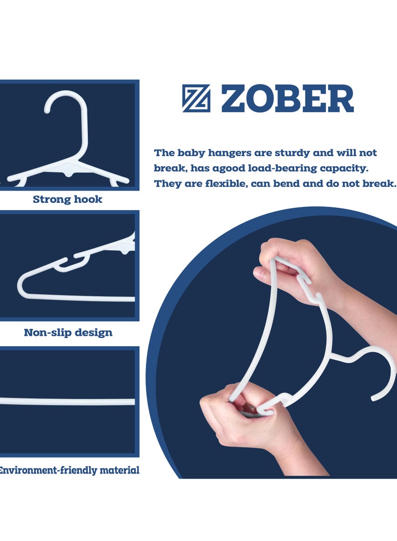 ZOBER Plastic Baby Hangers Toddler Hangers Kids Hangers Non Slip Space Spacing Durable & Slim, Light-Weight Childrens Hangers For Shirts, Pants, Dresses Hangs upto 5.5 lbs (WHITE, 100 PACK) - Image 3