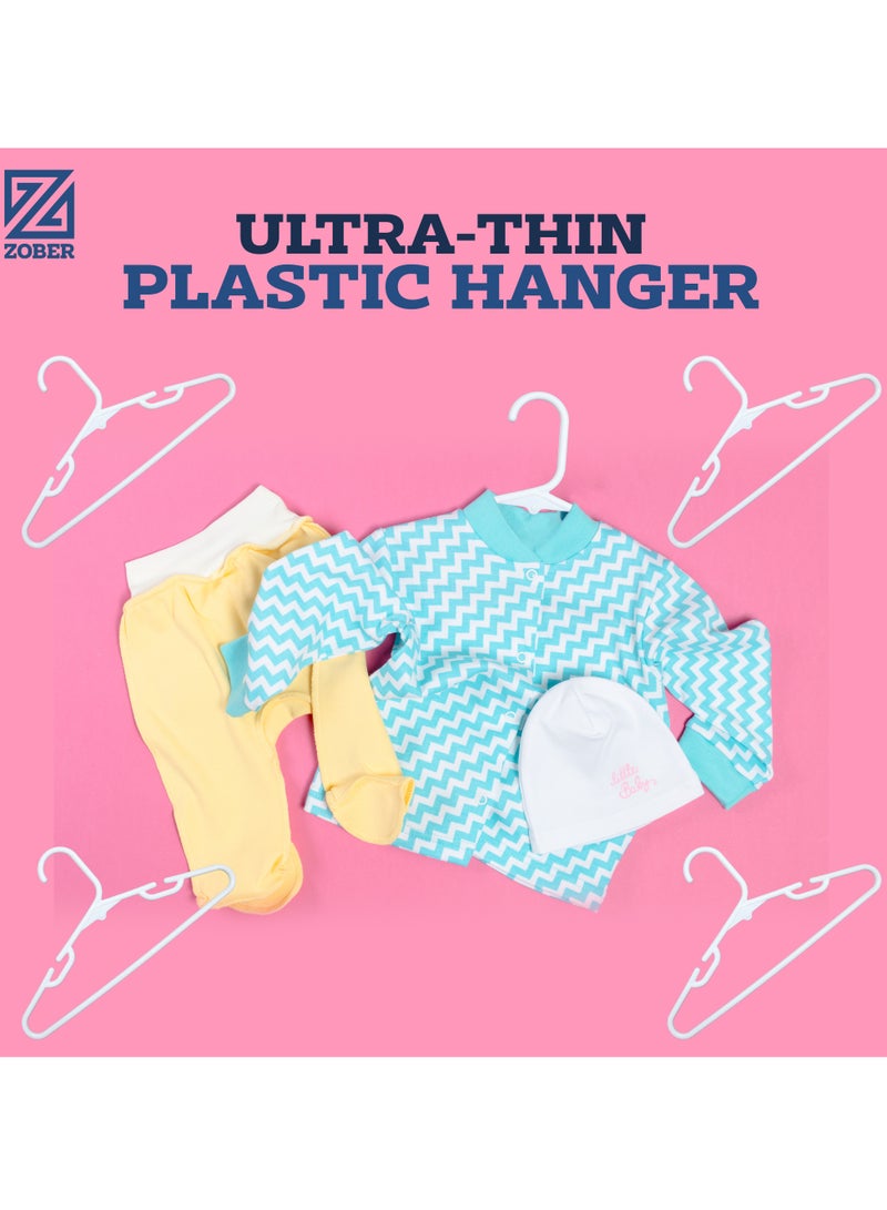 ZOBER Plastic Baby Hangers Toddler Hangers Kids Hangers Non Slip Space Spacing Durable & Slim, Light-Weight Childrens Hangers For Shirts, Pants, Dresses Hangs upto 5.5 lbs (WHITE, 100 PACK) - Image 2