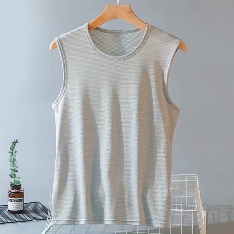 Ice Silk Mesh Mens Sports Basketball Jersey Waistcoat Quick-drying Sleeveless Top Thin plus size Base Shirt Clothes Light gray  - Image 1