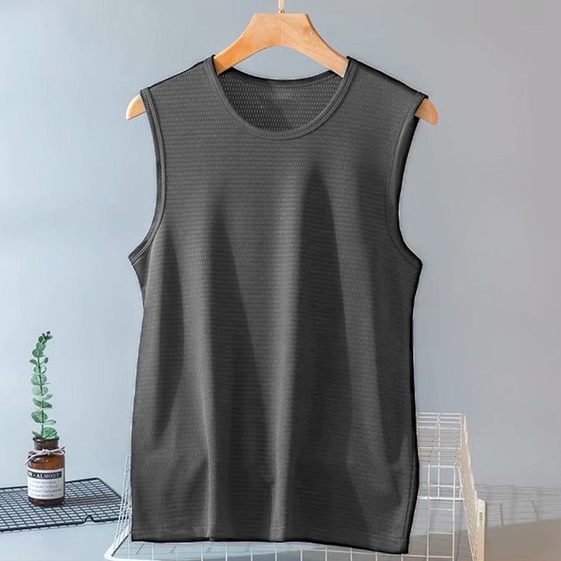 Ice Silk Mesh Mens Sports Basketball Jersey Waistcoat Quick-drying Sleeveless Top Thin plus size Base Shirt Clothes Light gray  - Image 2