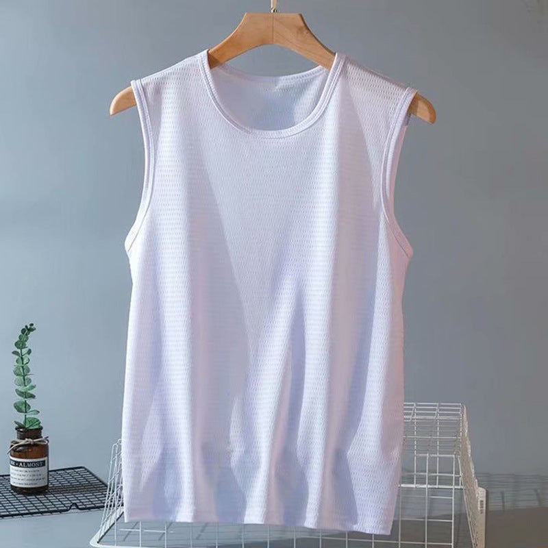 Ice Silk Mesh Mens Sports Basketball Jersey Waistcoat Quick-drying Sleeveless Top Thin plus size Base Shirt Clothes Light gray  - Image 3