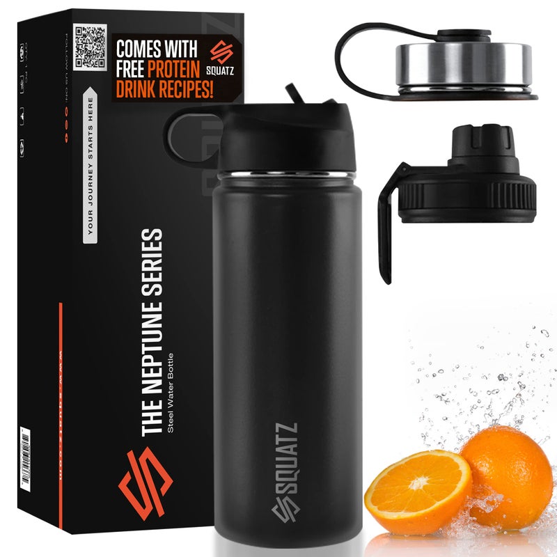 SQUATZ 40 Oz Neptune Series Steel Water Bottle Stainless Double Wall Vacuum Insulated Flask with Handle Strap Durable and Elegant Leak Proof Wide Mouth Thermos for Gym Travel Hiking and Camping