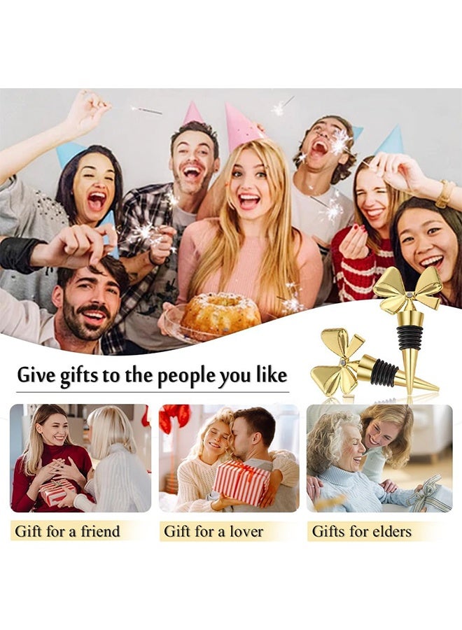 مجموعة سدادة النبيذ، سدادة زجاجة النبيذ على شكل فيونكة، عبوة من قطعتين سدادة زجاجة نبيذ على شكل فيونكة لطيفة قابلة للإزالة، فلين زجاجة مفرغة قابلة لإعادة الاستخدام مع ختم من السيليكون، اختيار رائع للهدايا، حفلة عطلة - Image 5