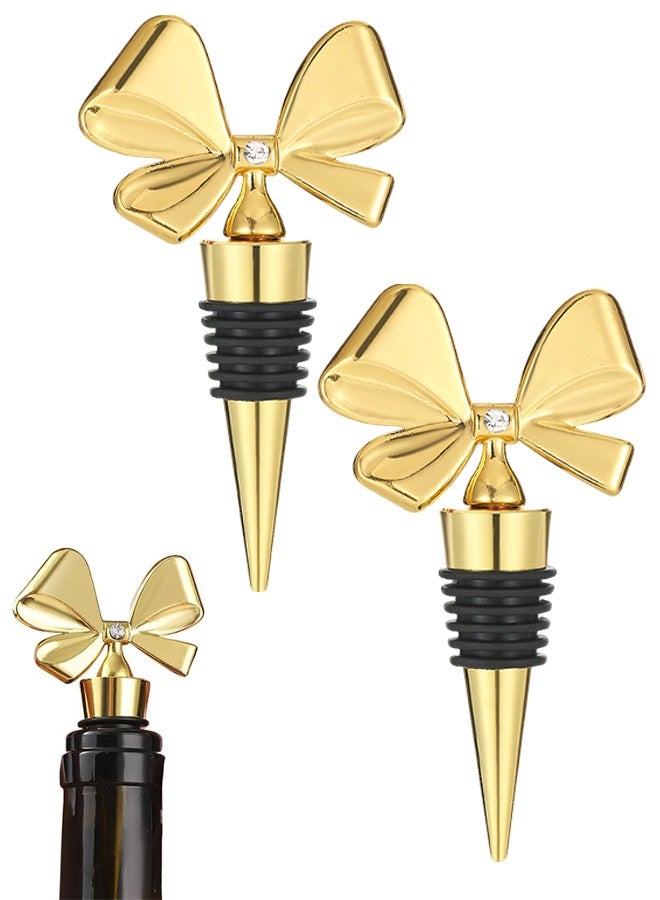 مجموعة سدادة النبيذ، سدادة زجاجة النبيذ على شكل فيونكة، عبوة من قطعتين سدادة زجاجة نبيذ على شكل فيونكة لطيفة قابلة للإزالة، فلين زجاجة مفرغة قابلة لإعادة الاستخدام مع ختم من السيليكون، اختيار رائع للهدايا، حفلة عطلة - Image 1