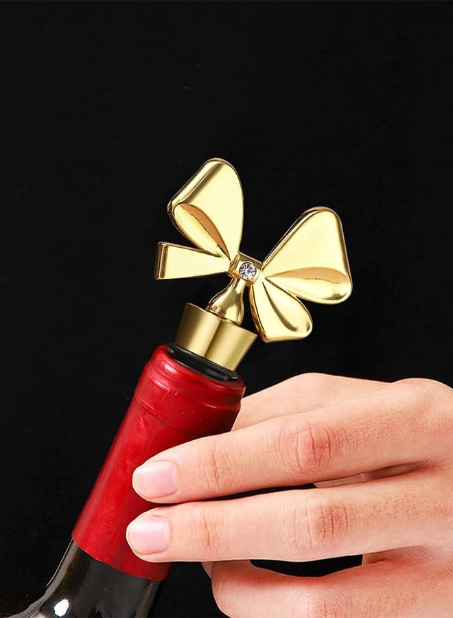 مجموعة سدادة النبيذ، سدادة زجاجة النبيذ على شكل فيونكة، عبوة من قطعتين سدادة زجاجة نبيذ على شكل فيونكة لطيفة قابلة للإزالة، فلين زجاجة مفرغة قابلة لإعادة الاستخدام مع ختم من السيليكون، اختيار رائع للهدايا، حفلة عطلة - Image 3