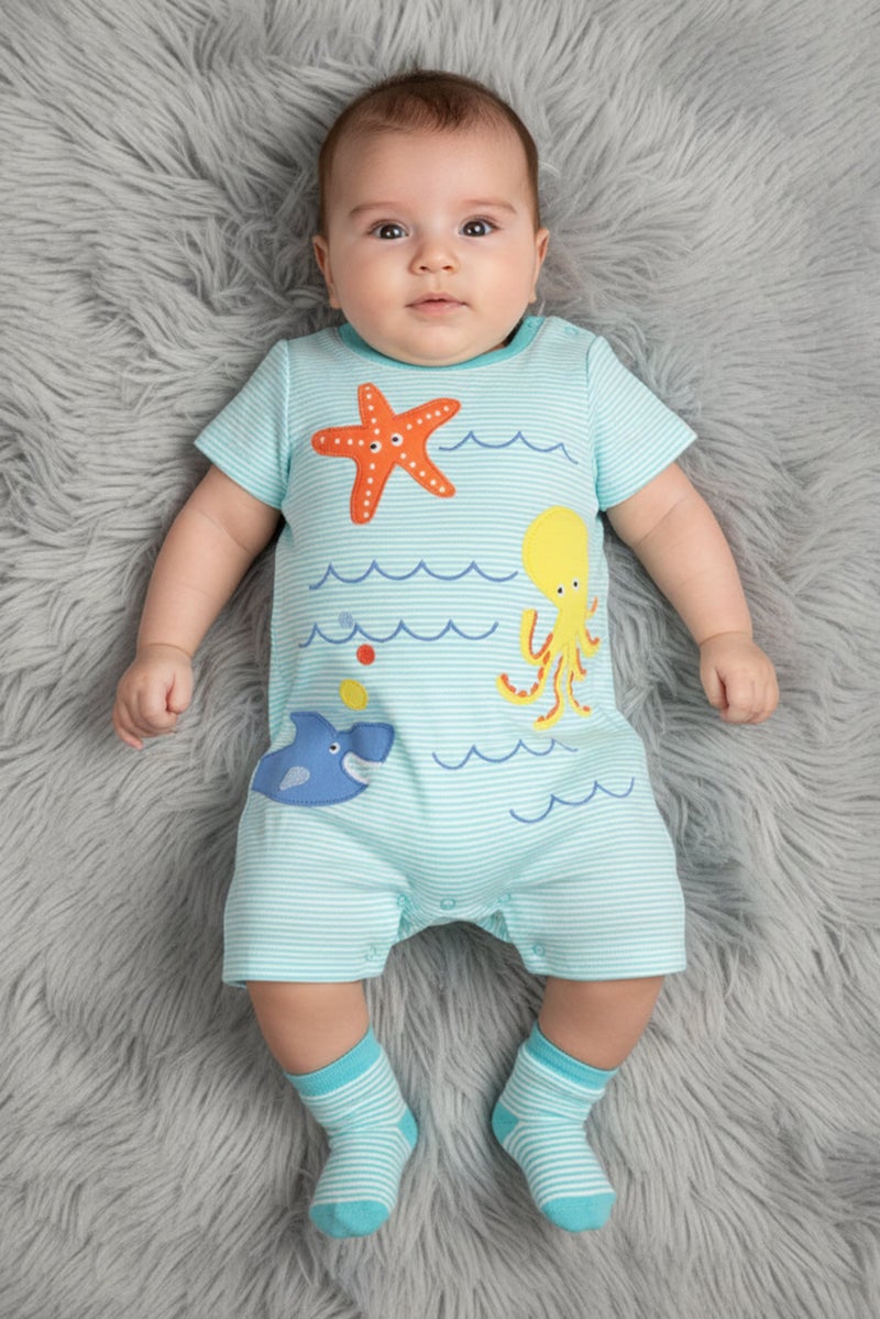 Hamleys Toddlers Boy Stripe Short Sleeve Jumpsuit, Multicolor - Image 1